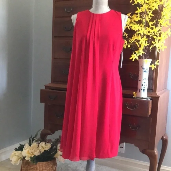 Tahari ASL Sheath Dress Sheer Overlay Red Size 8 - Picture 2 of 12